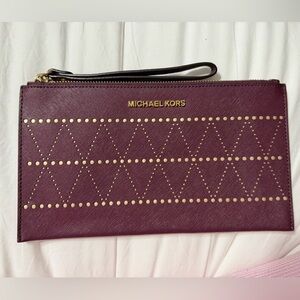 Michael Kors Plum Zip-Top Wristlet with Gold Logo